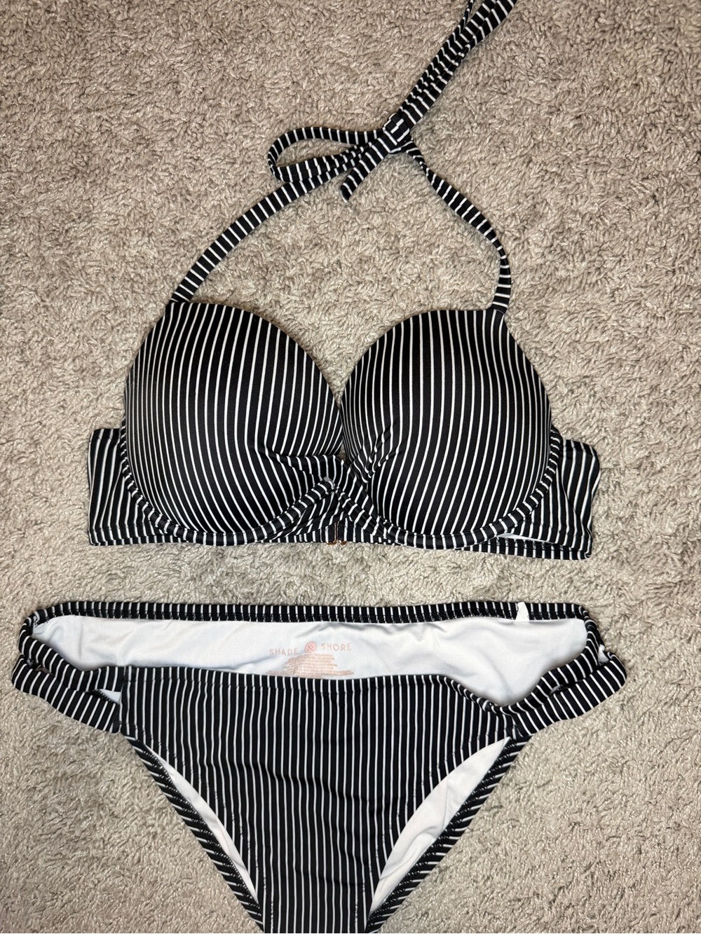 Shade & Shore Black and White Pinstripe Bikini Set